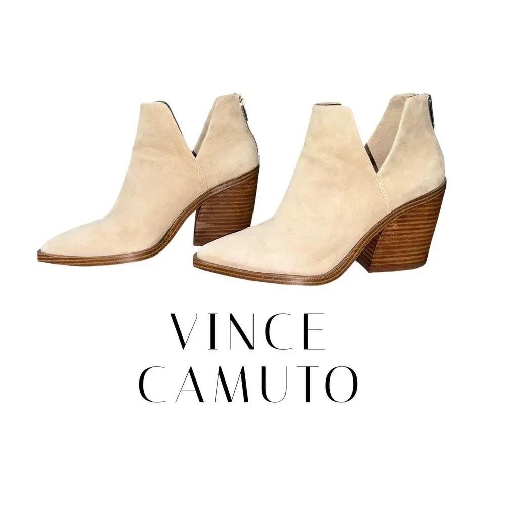 Vince Camuto Gigieta Suede V Cut Ankle Bootie Block Heel, Size 7 NWOT